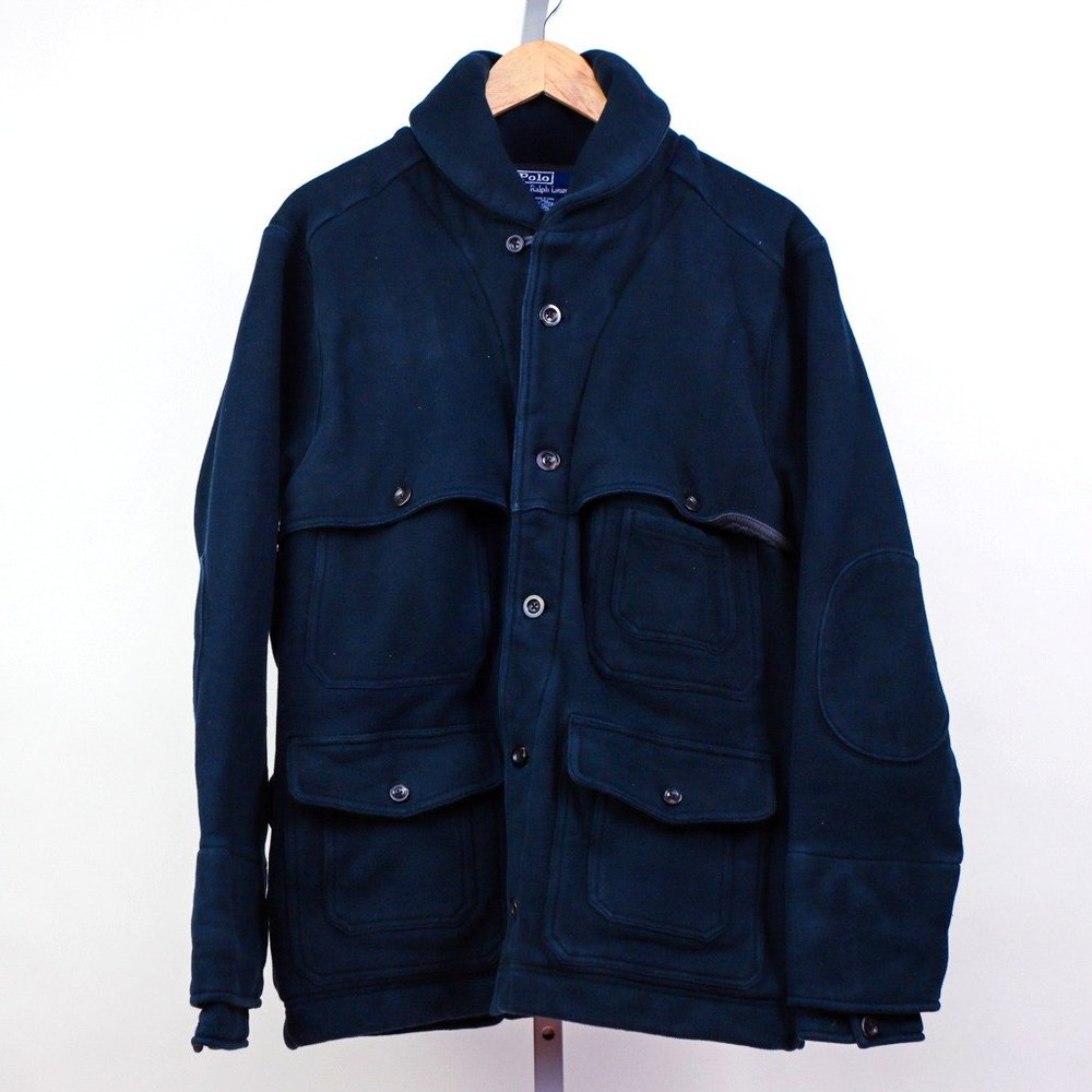 Polo by Ralph Lauren Shawl Collar Hunting Jacket SZ M Navy Blue Lined Cardigan